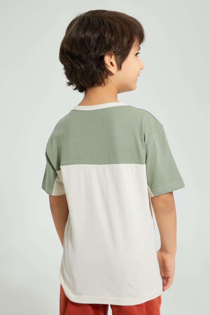 Redtag-Olive-Oversized-Pocket-T-Shirt-Embellished-Boys-2 to 8 Years