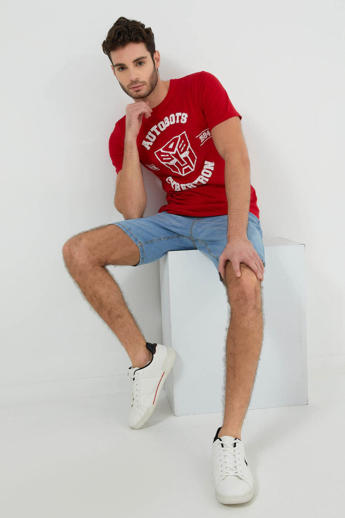 Redtag-Light-Wash-Pull-On-Shorts-Colour:Light-Wash,-Filter:Men's-Clothing,-Men-Shorts,-New-In,-New-In-Men,-Non-Sale,-S22A,-Section:Men-Men's-