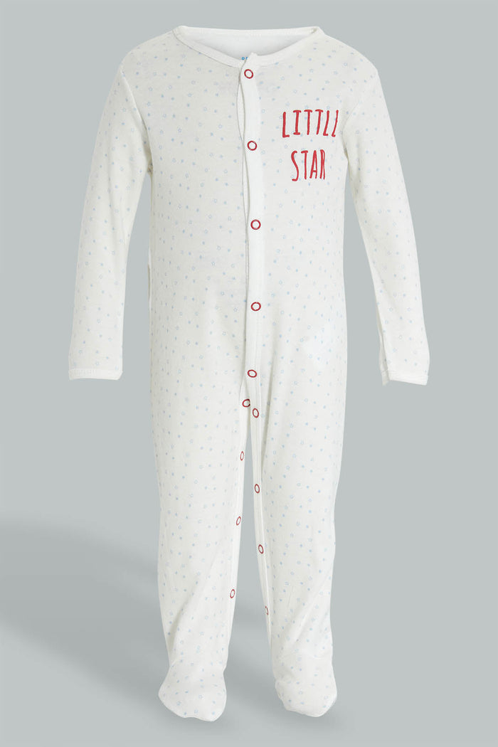Redtag-Blue-And-White-Mummys-Little-Sunshine-Sleepsuit-Sleepsuits-Baby-0 to 12 Months
