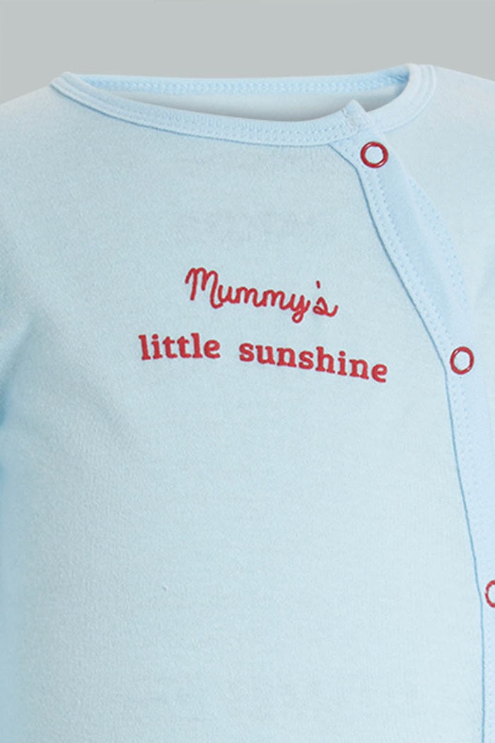 Redtag-Blue-And-White-Mummys-Little-Sunshine-Sleepsuit-Sleepsuits-Baby-0 to 12 Months