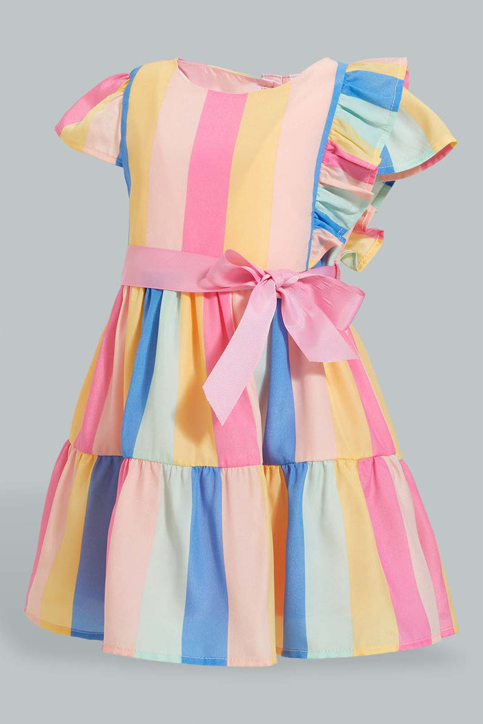 Redtag-Multicolour-Stripes-Tiered-Dress-Dresses-Infant-Girls-3 to 24 Months