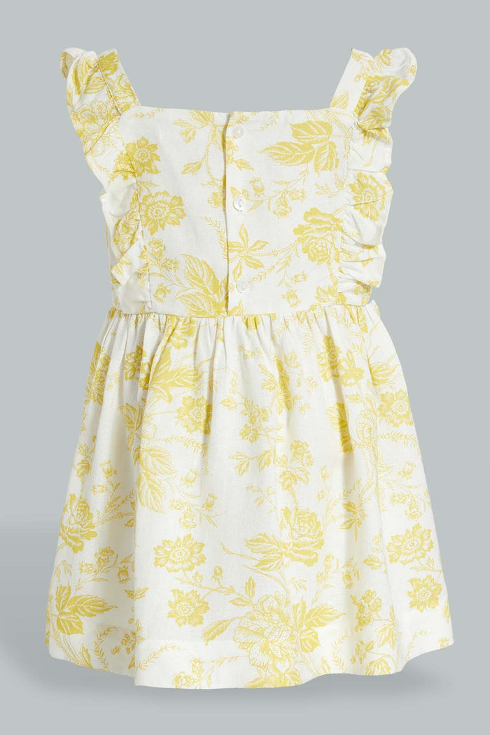 Redtag-Yellow-Floral-Tank-Strap-With-Ruffle-Sleeves-Dress-Colour:Yellow,-Filter:Infant-Girls-(3-to-24-Mths),-Infant-Girls-Dresses,-New-In,-New-In-ING,-Non-Sale,-S22B,-Section:Kidswear-Infant-Girls-3 to 24 Months