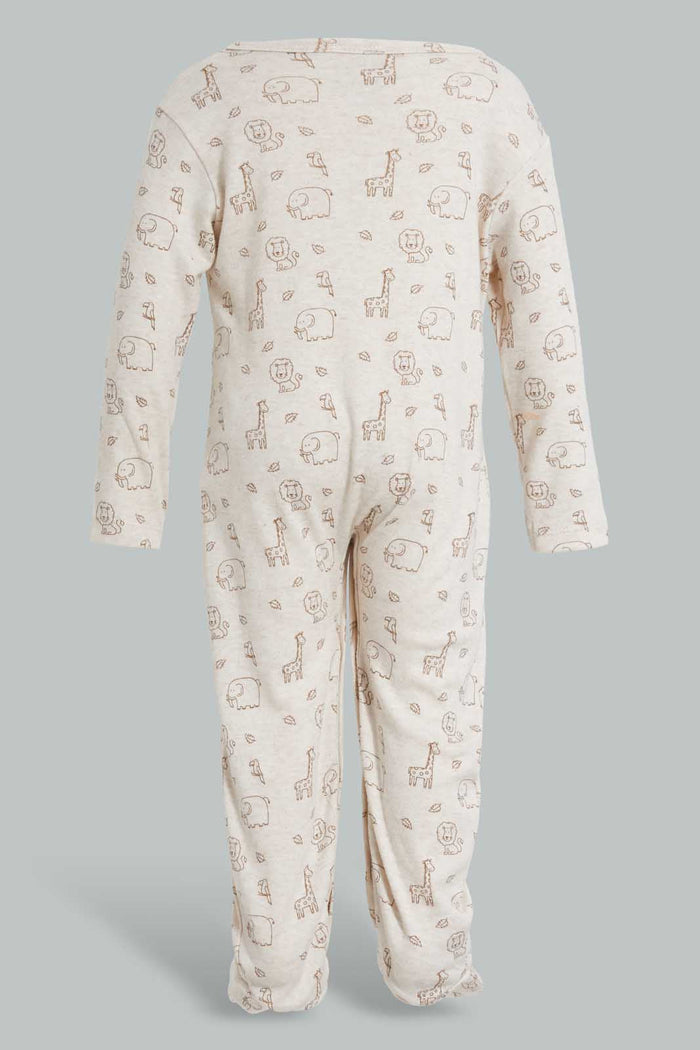 Redtag-Beige-Animal-Print-Sleep-Suit-Sleepsuits-Baby-0 to 12 Months