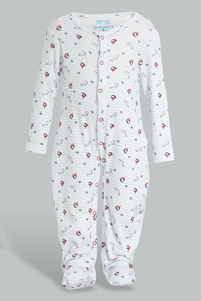 Redtag-White--And-Red-Crab-Print-Sleep-Suit-Sleepsuits-Baby-0 to 12 Months