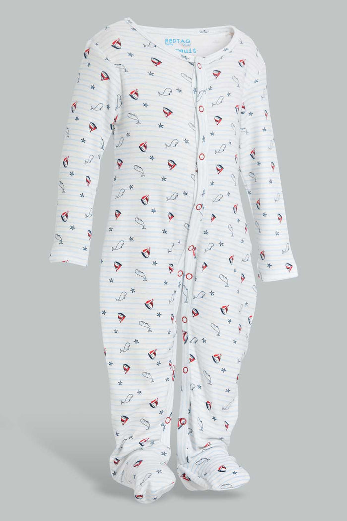 Redtag-White--And-Red-Crab-Print-Sleep-Suit-Sleepsuits-Baby-0 to 12 Months