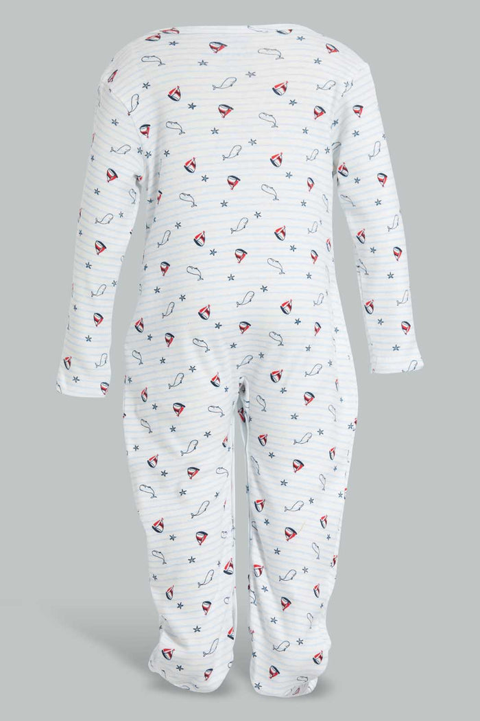 Redtag-White--And-Red-Crab-Print-Sleep-Suit-Sleepsuits-Baby-0 to 12 Months