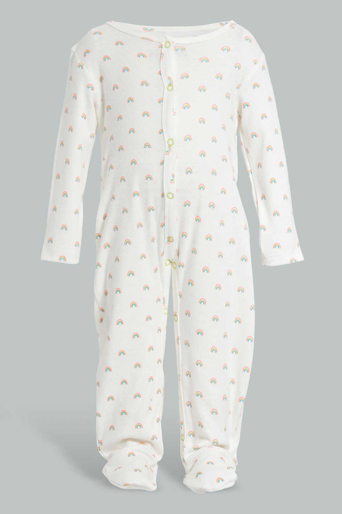 Redtag-White-Rainbow-Print-Sleep-Suit-Sleepsuits-Baby-0 to 12 Months