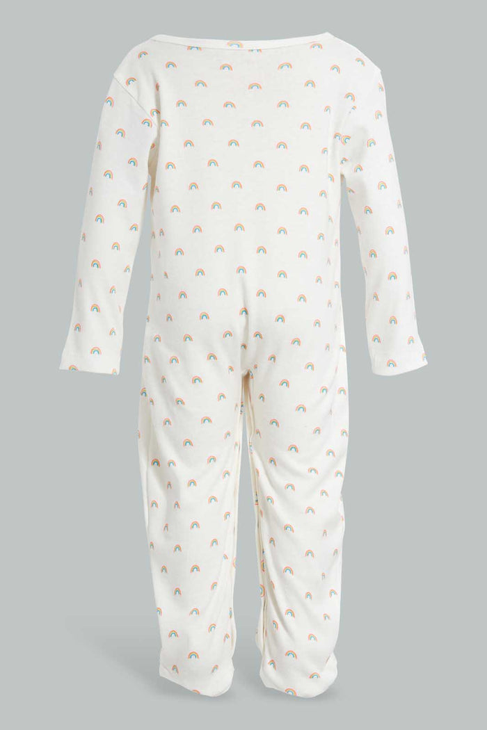 Redtag-White-Rainbow-Print-Sleep-Suit-Sleepsuits-Baby-0 to 12 Months