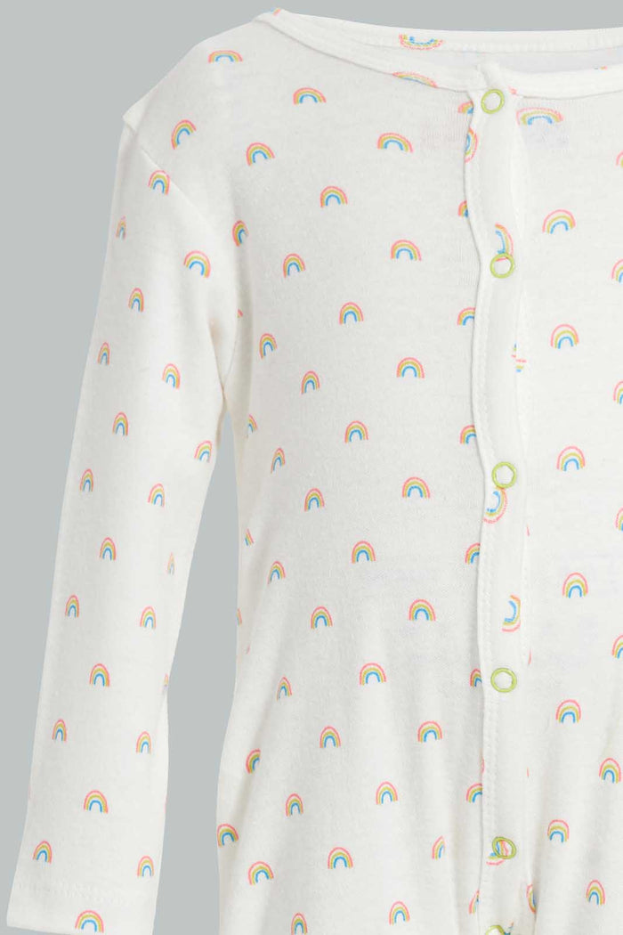 Redtag-White-Rainbow-Print-Sleep-Suit-Sleepsuits-Baby-0 to 12 Months