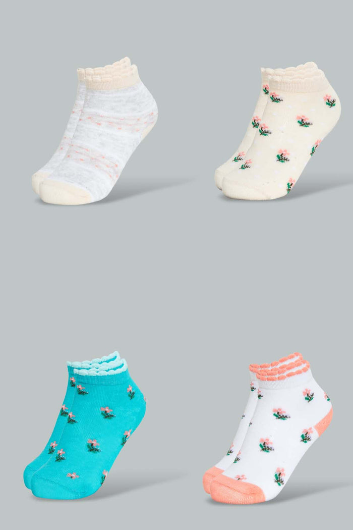 Redtag-Multi-Colour-Printed-4Pcs-Socks-Ankle-Length-Infant-Girls-3 to 24 Months