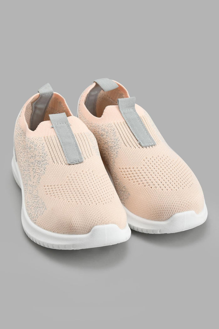 Redtag-Pale-Pink-Flyknit-Slip-On-Trainer-Slip-Ons-Senior-Girls-5 to 14 Years