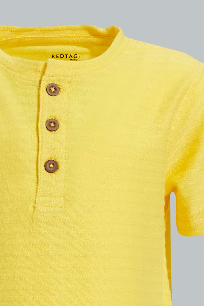 Redtag-Yellow-Jacquard-Short-Sleeve-T-Shirt-Colour:Yellow,-Filter:Infant-Boys-(3-to-24-Mths),-Infant-Boys-T-Shirts,-New-In,-New-In-INB,-Non-Sale,-S22B,-Section:Kidswear,-TBL-Infant-Boys-3 to 24 Months