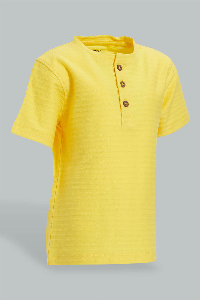 Redtag-Yellow-Jacquard-Short-Sleeve-T-Shirt-Colour:Yellow,-Filter:Infant-Boys-(3-to-24-Mths),-Infant-Boys-T-Shirts,-New-In,-New-In-INB,-Non-Sale,-S22B,-Section:Kidswear,-TBL-Infant-Boys-3 to 24 Months