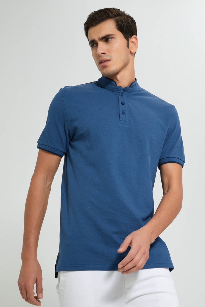 Redtag-Indigo-Standup-Collar-Polo-Shirt-Polo-Shirts-Men's-