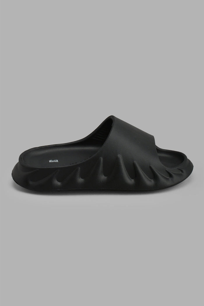 Redtag-Black-Moulded-Platform-Slide-Sliders-Men's-