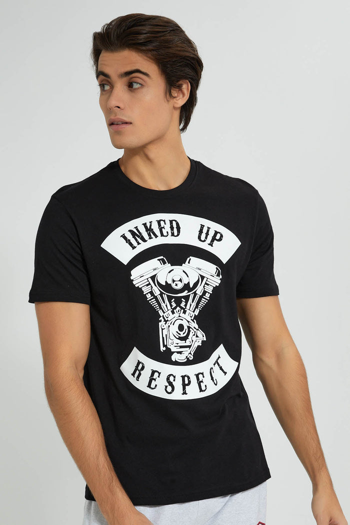 Redtag-Black-Inked-Up-T-Shirt-Graphic-Prints-Men's-