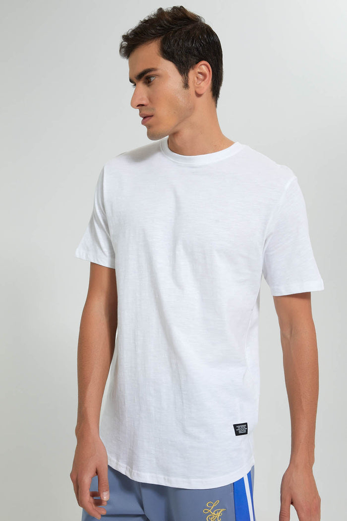 Redtag-White-Long-Length-Scoop-Heim-T-Shirt-Graphic-Prints-Men's-