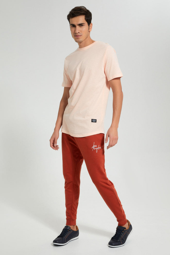 Redtag-Pink-Long-Length-Scoop-Heim-T-Shirt-Graphic-Prints-Men's-