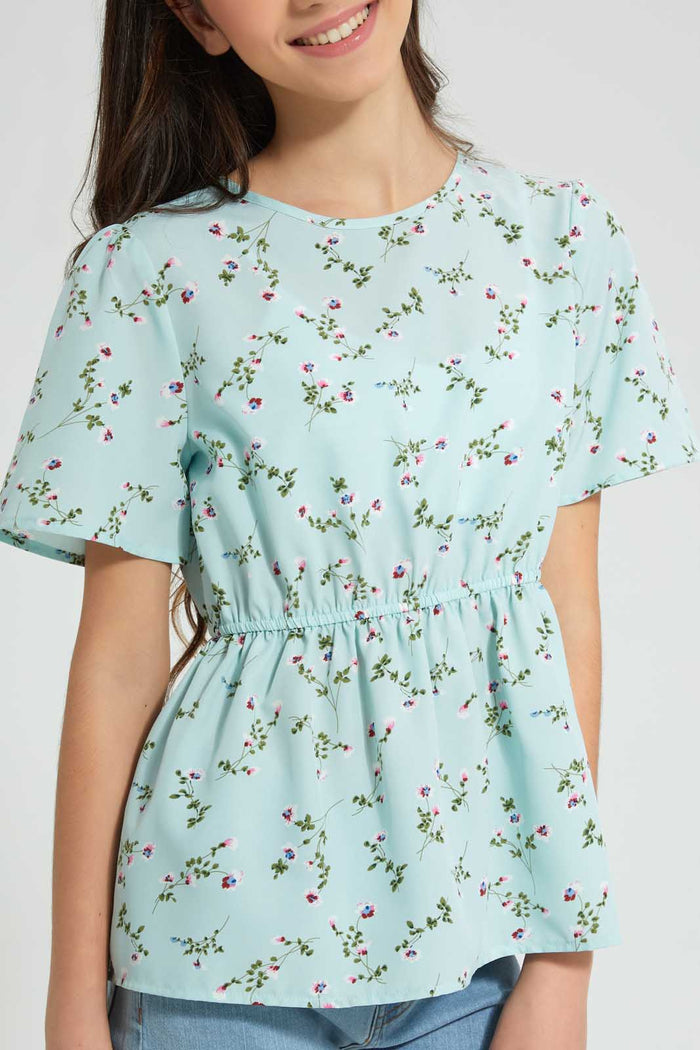 Redtag-Mint-Floral-Peplum-Top-Blouses-Senior-Girls-9 to 14 Years