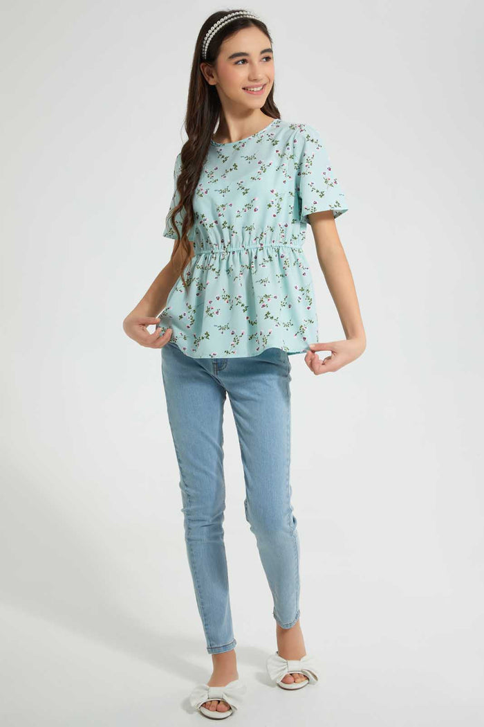 Redtag-Mint-Floral-Peplum-Top-Blouses-Senior-Girls-9 to 14 Years