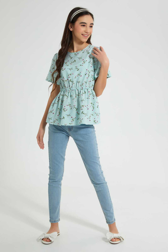 Redtag-Mint-Floral-Peplum-Top-Blouses-Senior-Girls-9 to 14 Years