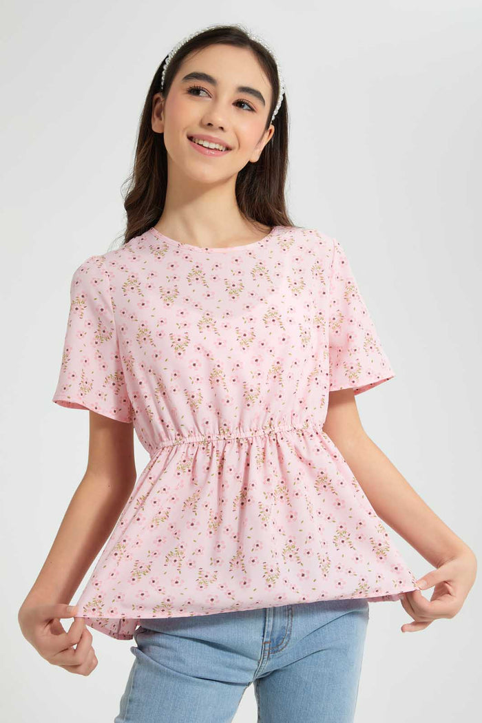 Redtag-Floral-Peplum-Top-Blouses-Senior-Girls-9 to 14 Years