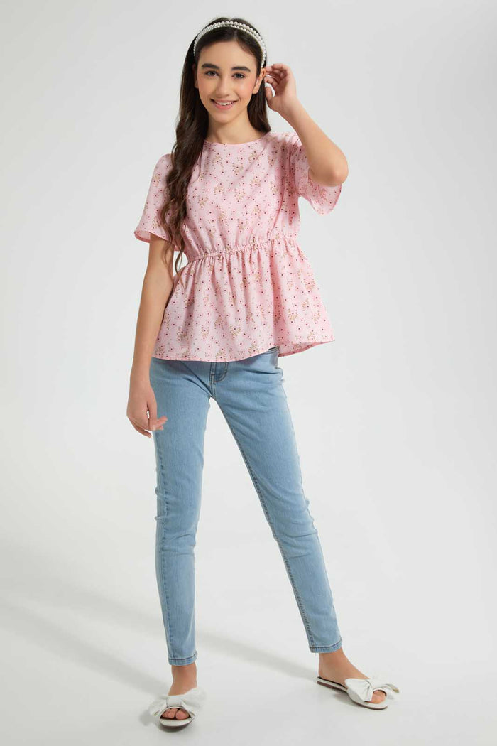 Redtag-Floral-Peplum-Top-Blouses-Senior-Girls-9 to 14 Years