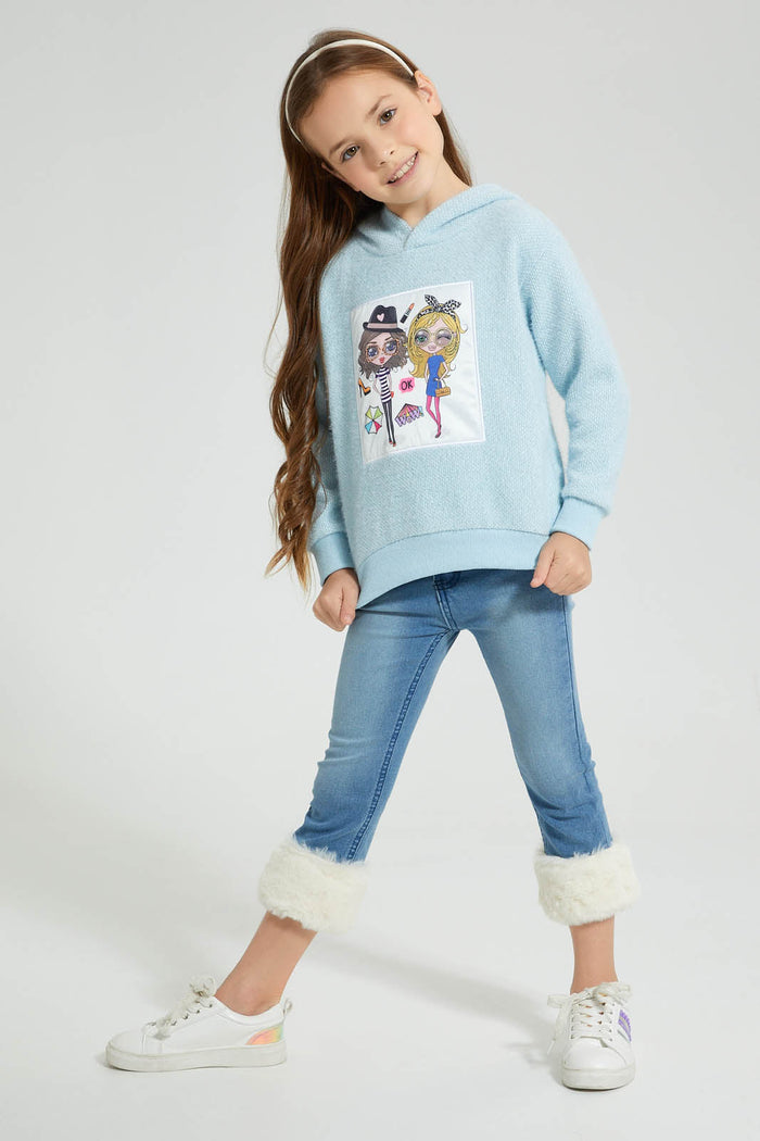 Redtag-Blue-Fur-Hooded-Sweatshirt-Sweatshirts-Girls-2 to 8 Years