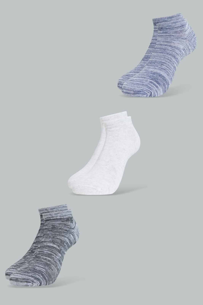 Redtag-Blue-Melange/Ash-Grey-Melange/Light-Grey-Melange-Ankle-Socks-(3-Pack)-365,-Category:Socks,-Colour:Assorted,-Deals:New-In,-Filter:Women's-Clothing,-New-In-Women-APL,-Non-Sale,-Section:Women,-Women-Socks--