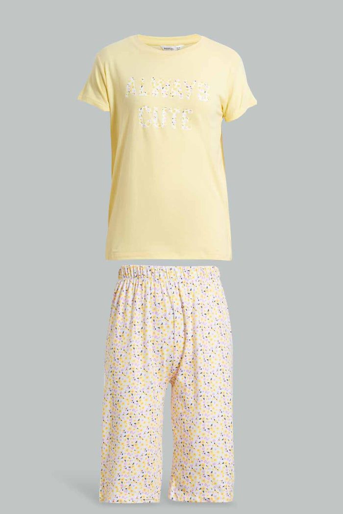 Redtag-Yellow-Short-Sets-Pyjama-Sets-Senior-Girls-9 to 14 Years