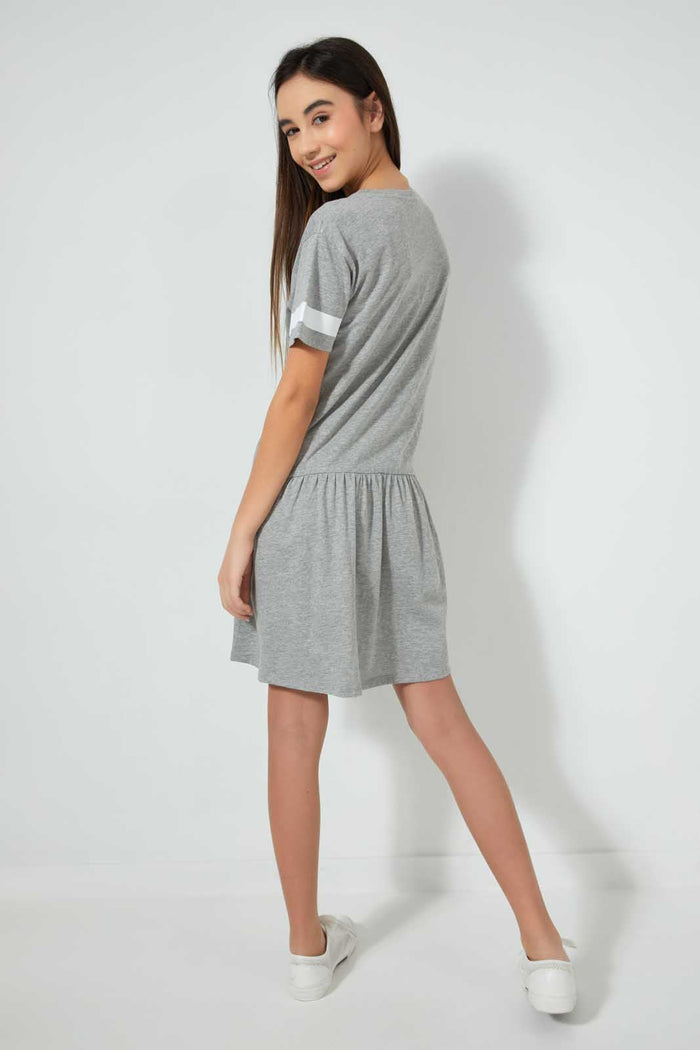 Redtag-Grey-Melange-Sporty-Dress-Dresses-Senior-Girls-9 to 14 Years