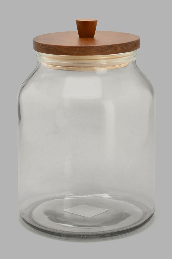 Redtag-Clear-Glass-Canister-With-Wooden-Lid-(Large)-Canisters-And-Jars-Home-Dining-