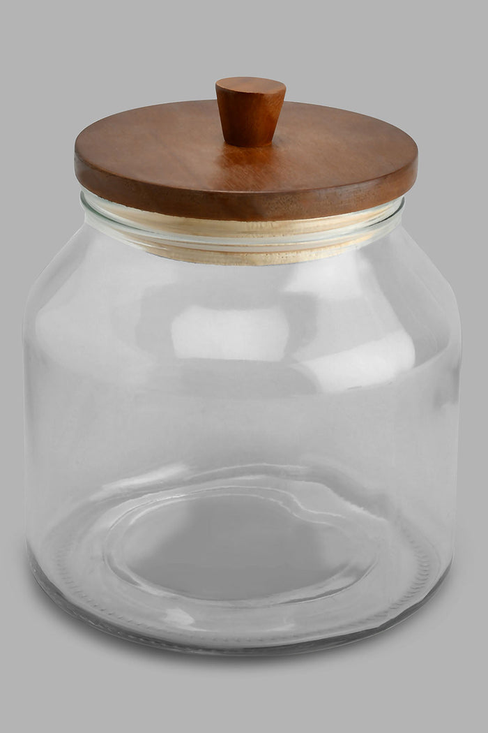 Redtag-Clear-Glass-Canister-With-Wooden-Lid-(Medium)-Colour:Clear,-Filter:Home-Dining,-HMW-DIN-Storage,-New-In,-New-In-HMW-DIN,-Non-Sale,-S22A,-Section:Homewares-Home-Dining-