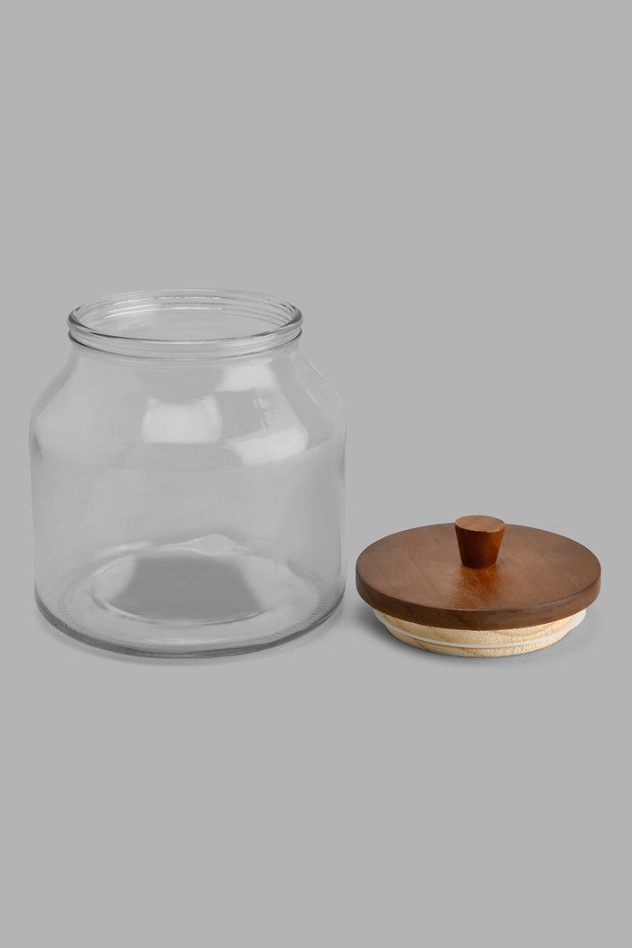 Redtag-Clear-Glass-Canister-With-Wooden-Lid-(Medium)-Colour:Clear,-Filter:Home-Dining,-HMW-DIN-Storage,-New-In,-New-In-HMW-DIN,-Non-Sale,-S22A,-Section:Homewares-Home-Dining-