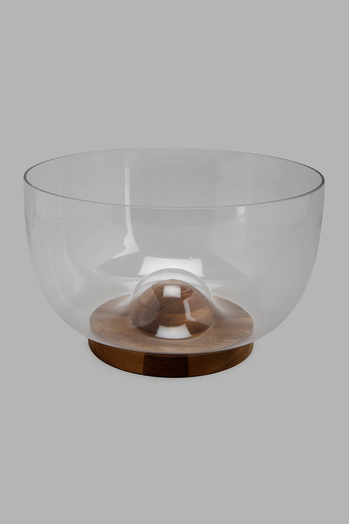 Redtag-Clear-Glass-Salad-Bowl-With-Wooden-Tray-Category:Bowls,-Colour:Clear,-Filter:Home-Dining,-HMW-DIN-Serveware,-Non-Sale,-S22C,-Section:Homewares-Home-Dining-