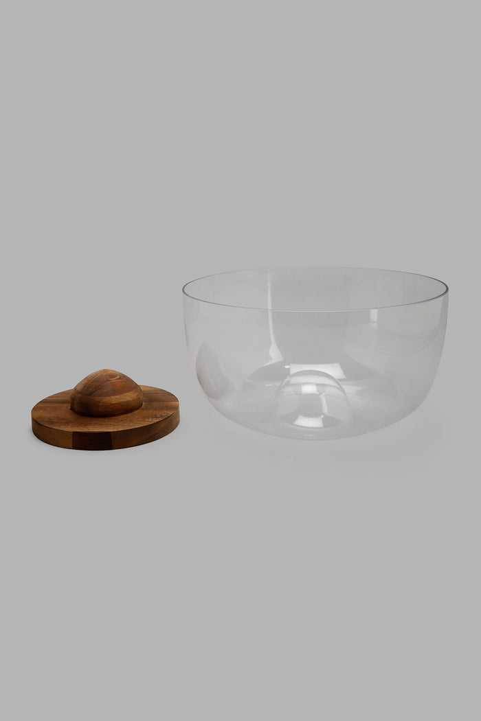 Redtag-Clear-Glass-Salad-Bowl-With-Wooden-Tray-Category:Bowls,-Colour:Clear,-Filter:Home-Dining,-HMW-DIN-Serveware,-Non-Sale,-S22C,-Section:Homewares-Home-Dining-