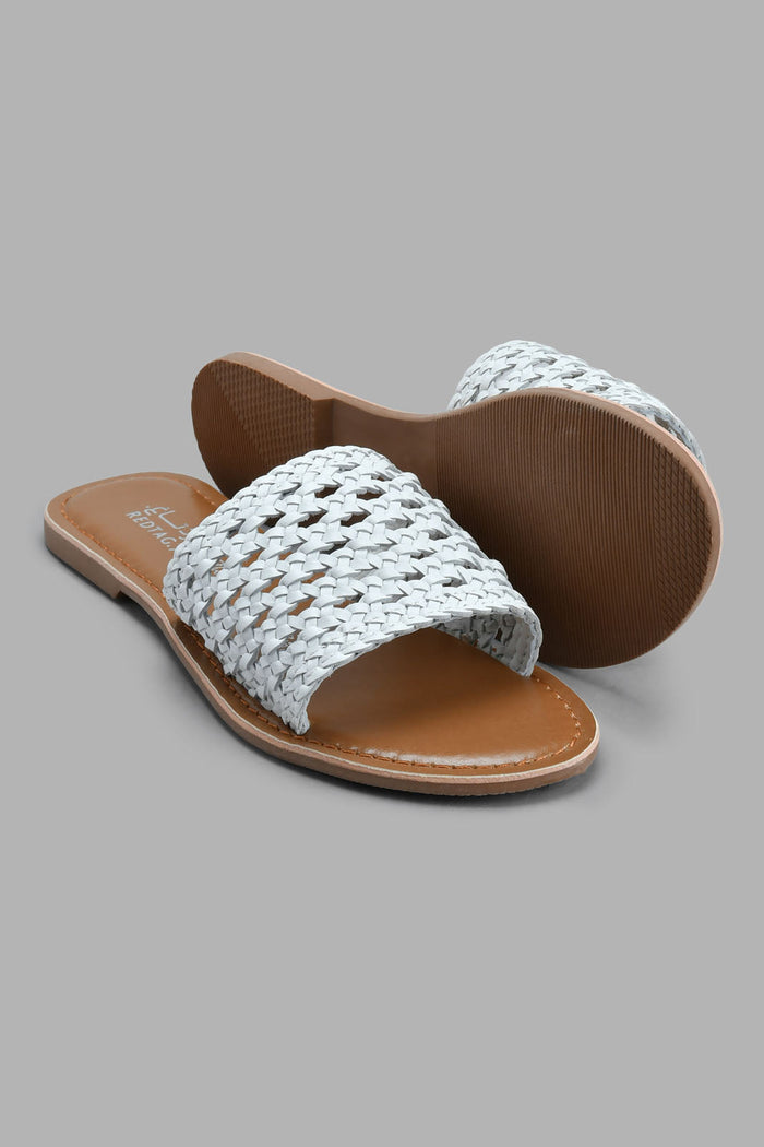 Redtag-White-Weave-Mule-Casual-Sandals-Women's-