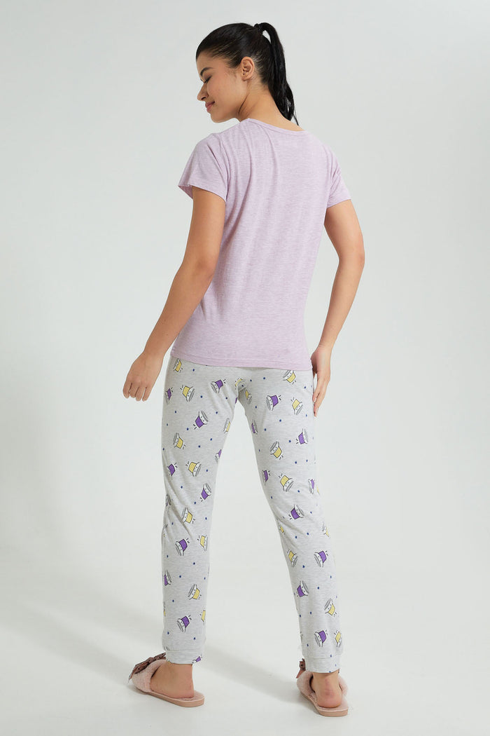 Redtag-Lilac-Coffee-Printed-Pyjama-Set-Colour:Lilac,-Filter:Women's-Clothing,-New-In,-New-In-Women,-Non-Sale,-S22B,-Section:Women,-Women-Pyjama-Sets-Women's-