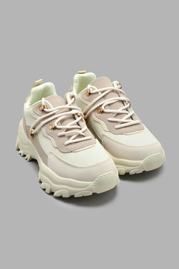 Redtag-Natural-Sneaker-With-Eyelet-Trim-Colour:White,-Filter:Women's-Footwear,-New-In,-New-In-Women-FOO,-Non-Sale,-S22A,-Section:Women,-Women-Trainers-Women's-