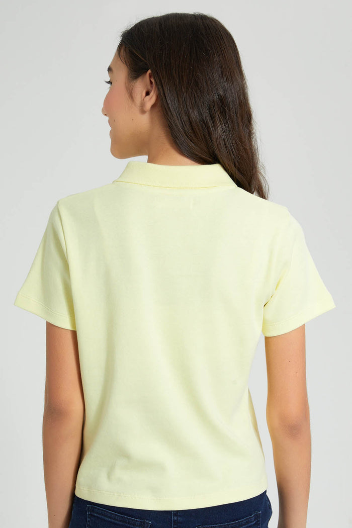 Redtag-Yellow-Collared-Front-Placket-Top-Plain-Senior-Girls-9 to 14 Years