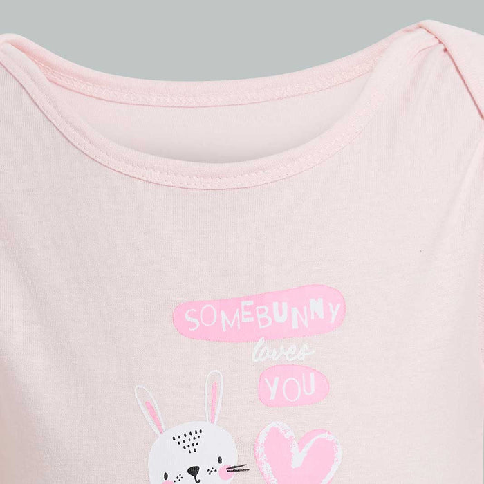 Redtag-Pink-Bunny-5-Piece-Pack-Body-Suit-Bodysuits-Baby-0 to 12 Months