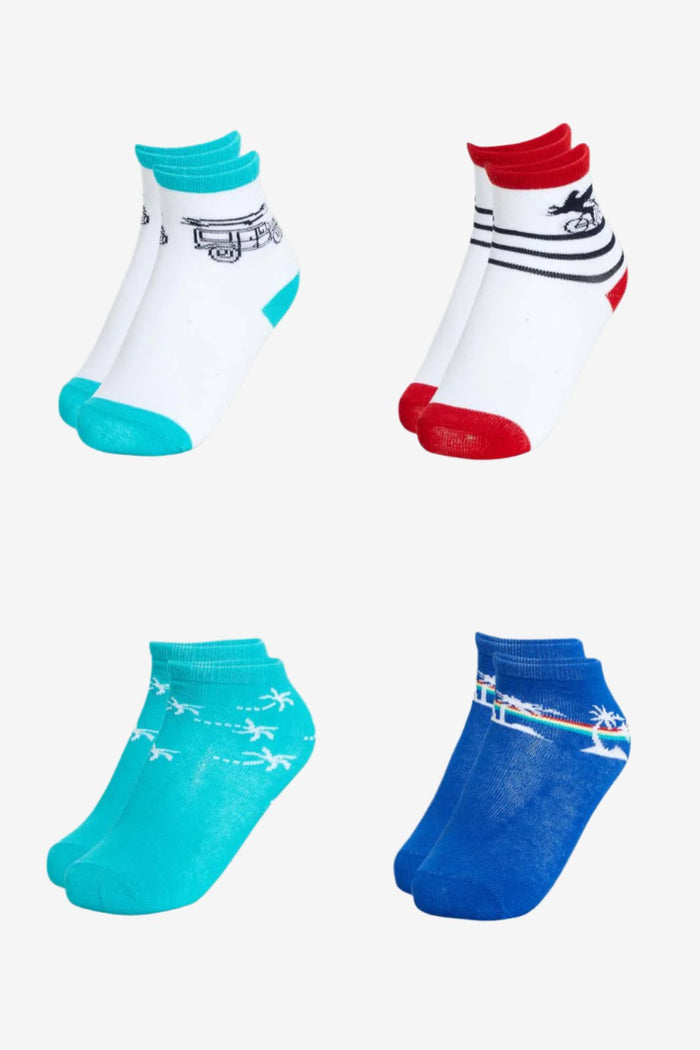 Redtag-White-Navy-And-Red-Car-Print-Ankle-Length-Socks-(4-Pack)-Ankle-Length-Infant-Boys-3 to 24 Months