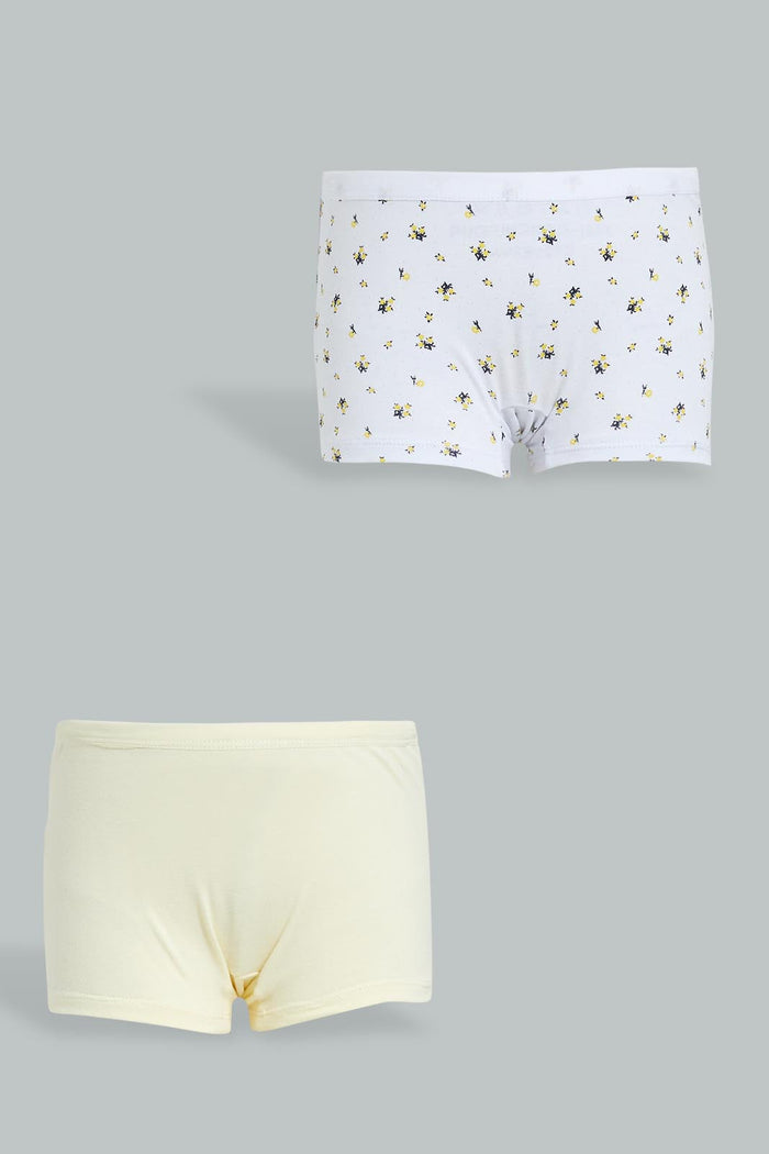Redtag-White-Floral/Yellow-Boxer-Brief-(2Pack)-365,-Character,-Colour:Assorted,-Filter:Senior-Girls-(9-to-14-Yrs),-GSR-Briefs,-New-In,-New-In-GSR,-Non-Sale,-Section:Kidswear-Senior-Girls-9 to 14 Years