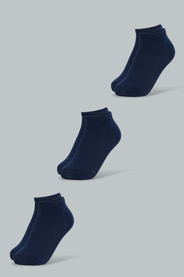 Redtag-Navy-3-Pack-Ankle-Length-Socks-Ankle-Length-Boys-2 to 8 Years