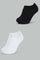 Redtag-Black/White-2-Pack-Invisible-Socks-Ankle-Length-Boys-2 to 8 Years