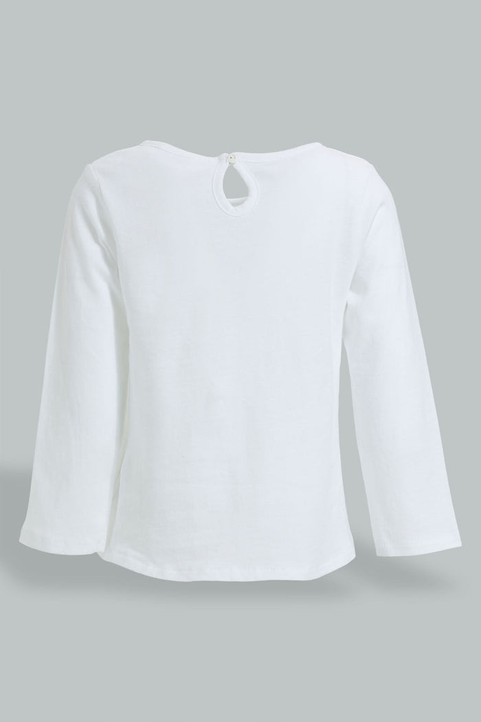 Redtag-White-Cherry-Print-Embellished-T-Shirt-Embellished-Infant-Girls-3 to 24 Months
