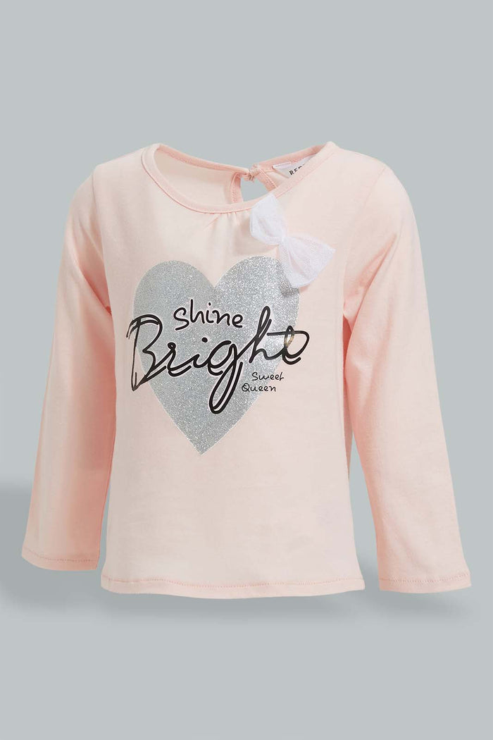 Redtag-Pink-Embellished-Word-Printed-T-Shirt-Embellished-Infant-Girls-3 to 24 Months