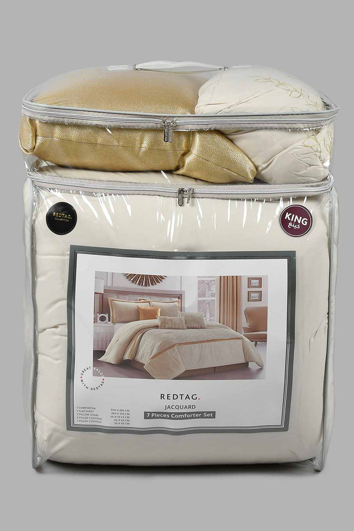 Redtag-Beige-Jacquard--7-Piece-Comforter-Set-
(King-Size)-Comforters-Home-Bedroom-