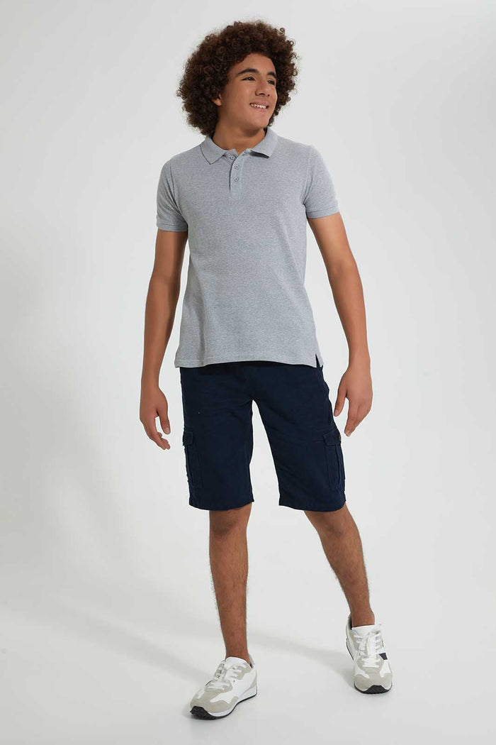 Redtag-Grey-Mel-Basic-Polo-Plain-Senior-Boys-9 to 14 Years