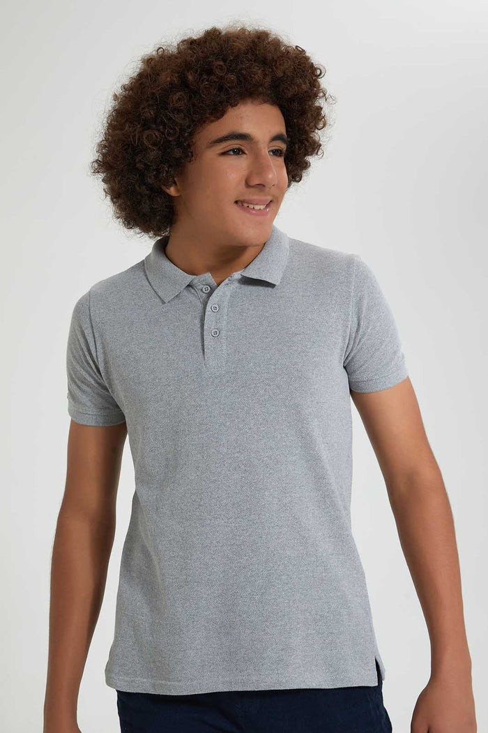 Redtag-Grey-Mel-Basic-Polo-Plain-Senior-Boys-9 to 14 Years